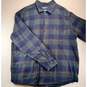 Eddie Bauer Cotton Flannel Shirt Blue 2XL Men's Blackwatch Plaid Outdoor Camping
